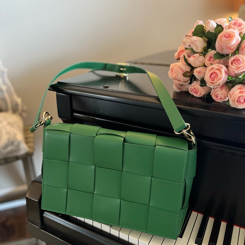Italian made Isadora Green woven leather flap over handbag